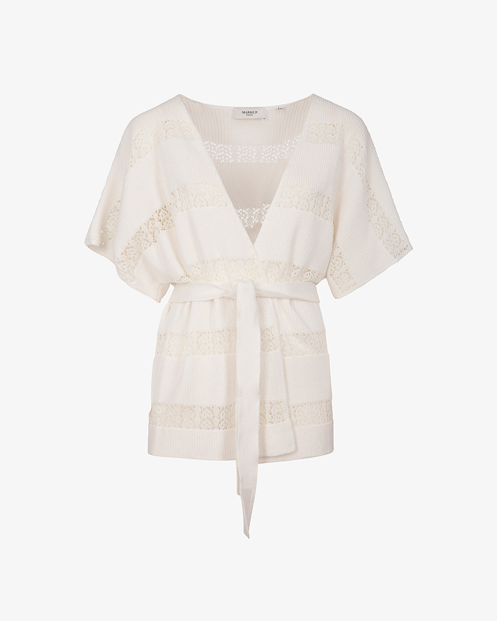 Markup Donna Maglieria Cardigan kimono con cintura e riga macramè