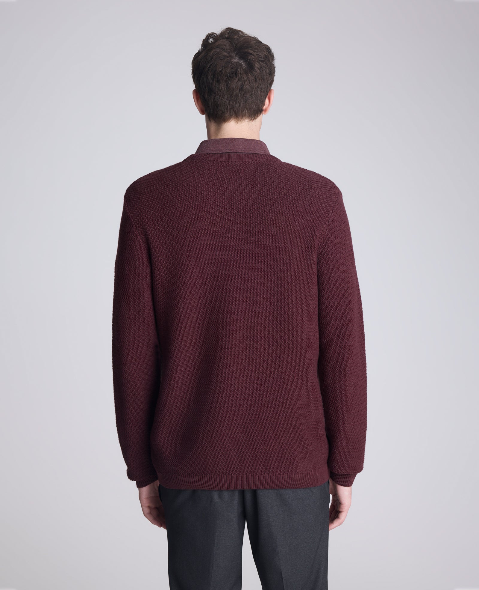 Kenneth Cole Reaction Clothing Popcorn Crew Sweater maglione bordeaux girocollo testurizzato