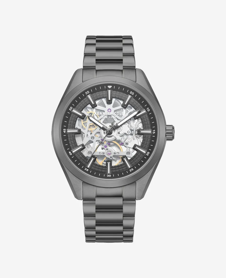 Kenneth Cole Reaction Watches Skeleton Automatic Bracelet Watch Orologio Uomo Grigio 5 ATM