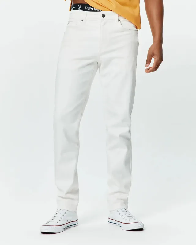 Psycho Bunny Men's Pants Emerson Slim Fit Denim Pant jeans ecru 32 L elasticizzati