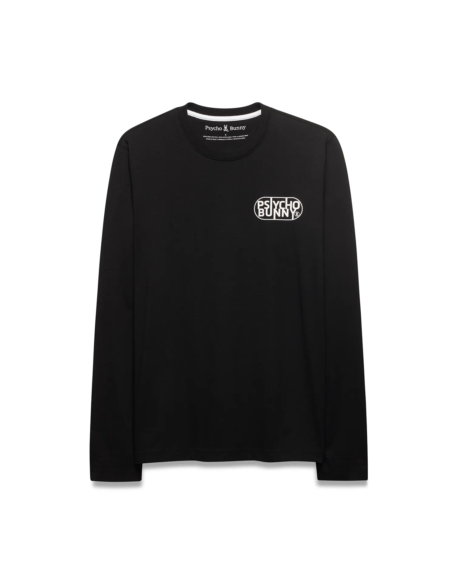 Psycho Bunny Men's Tees Dariel Long Sleeve Graphic Tee nera cotone Pima