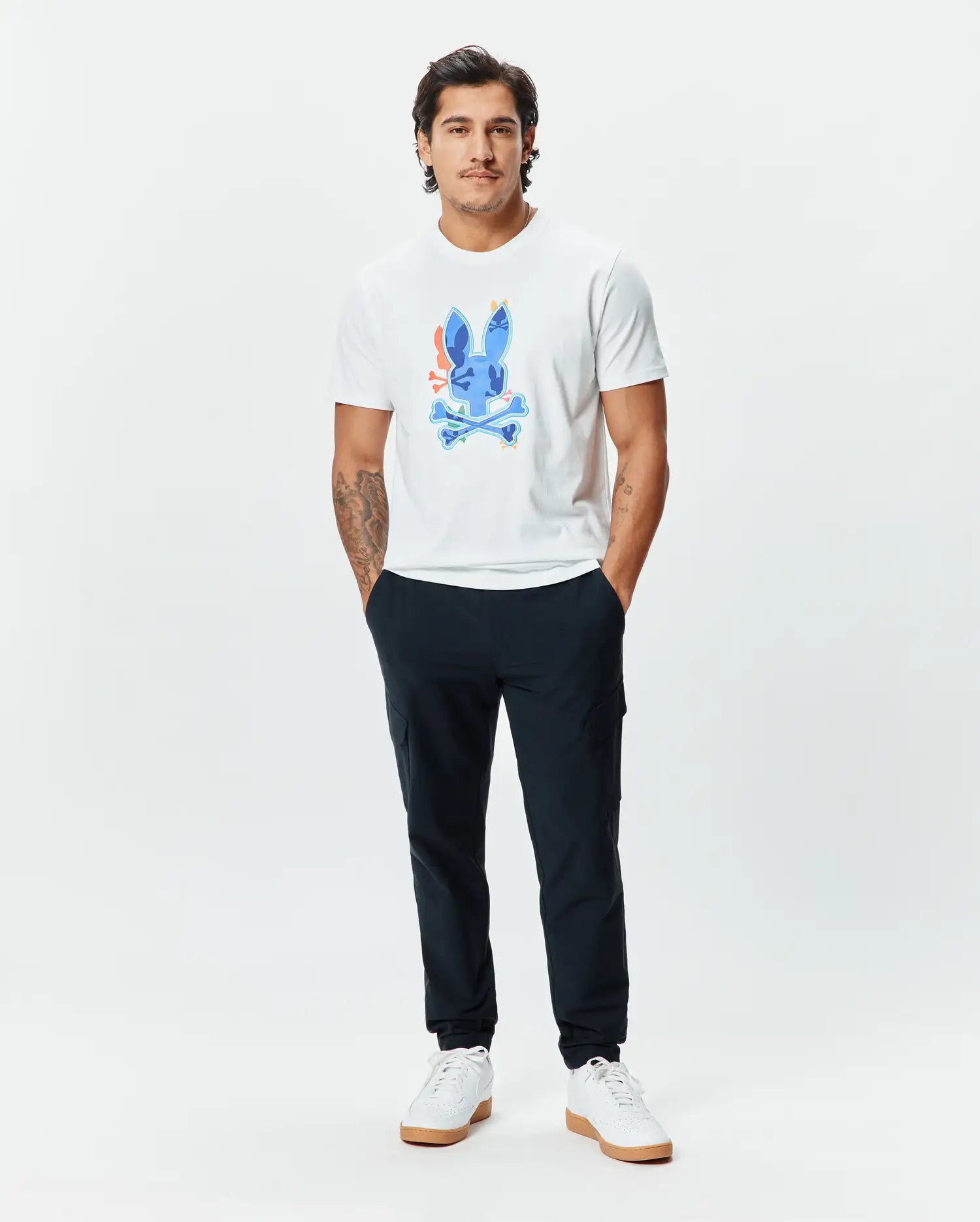 Psycho Bunny Men's Tees Tanner Bunny Graphic Tee maglietta bianca