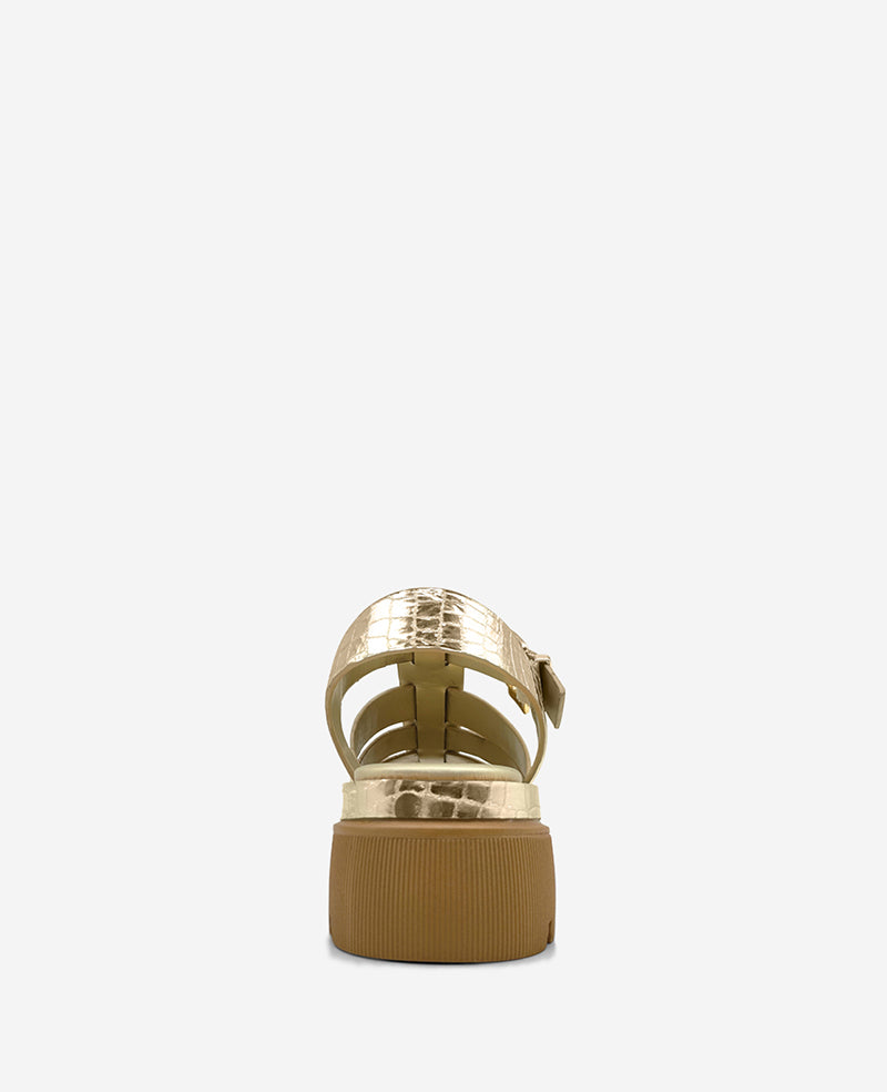 Kenneth Cole Reaction Shoes Herron Metallic Platform Fisherman Sandal sandalo oro in pelle