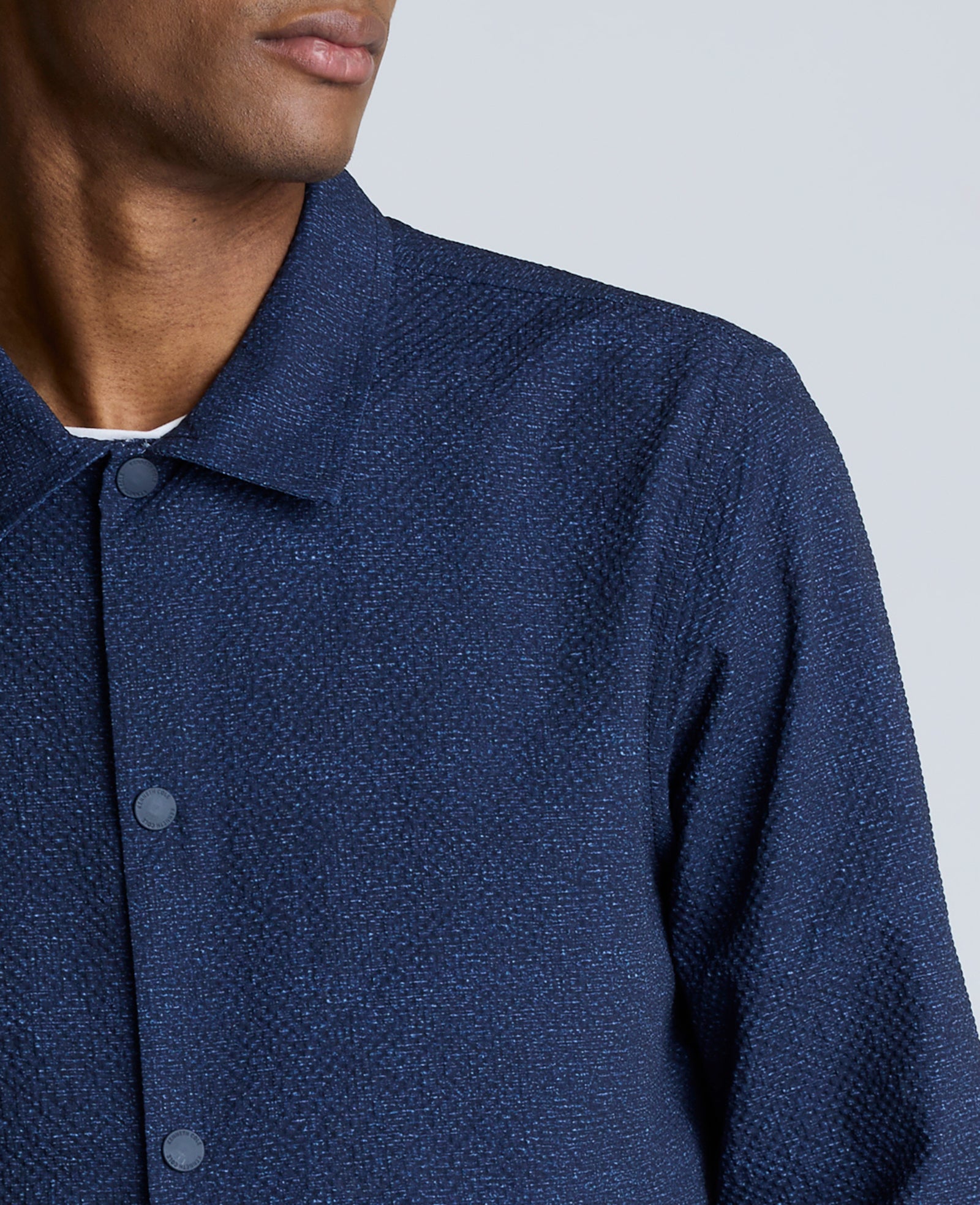Kenneth Cole Reaction Clothing Printed Performance Seersucker giacca blu navy