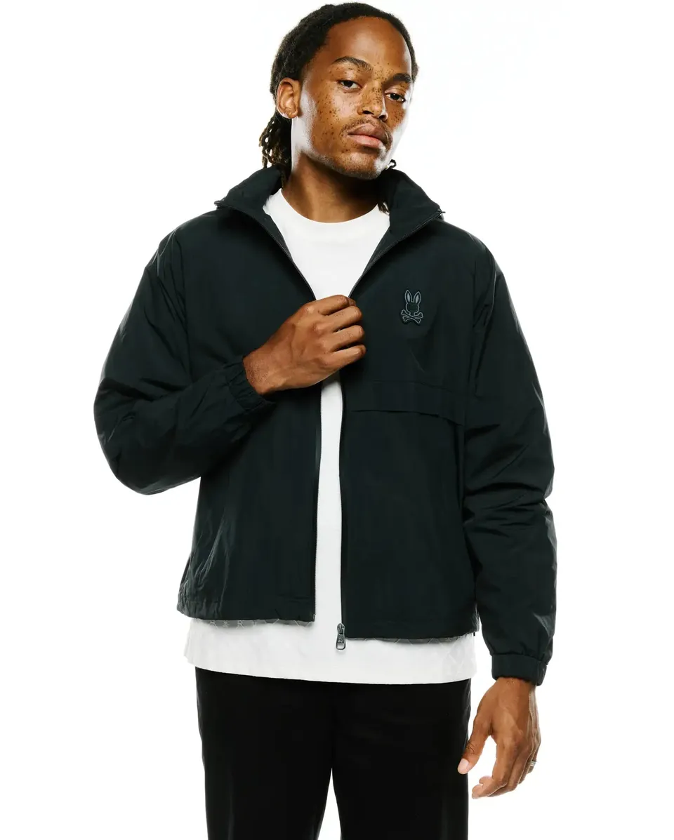 Psycho Bunny Jackets MENS JAVIER NYLON WINDBREAKER JACKET giacca nera XXS-XXXL antivento