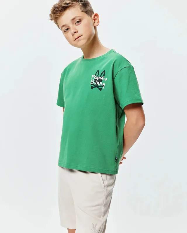 Psycho Bunny Kids Tees Duncan Oversized Tee maglietta verde 321 Leprechaun in cotone Pima