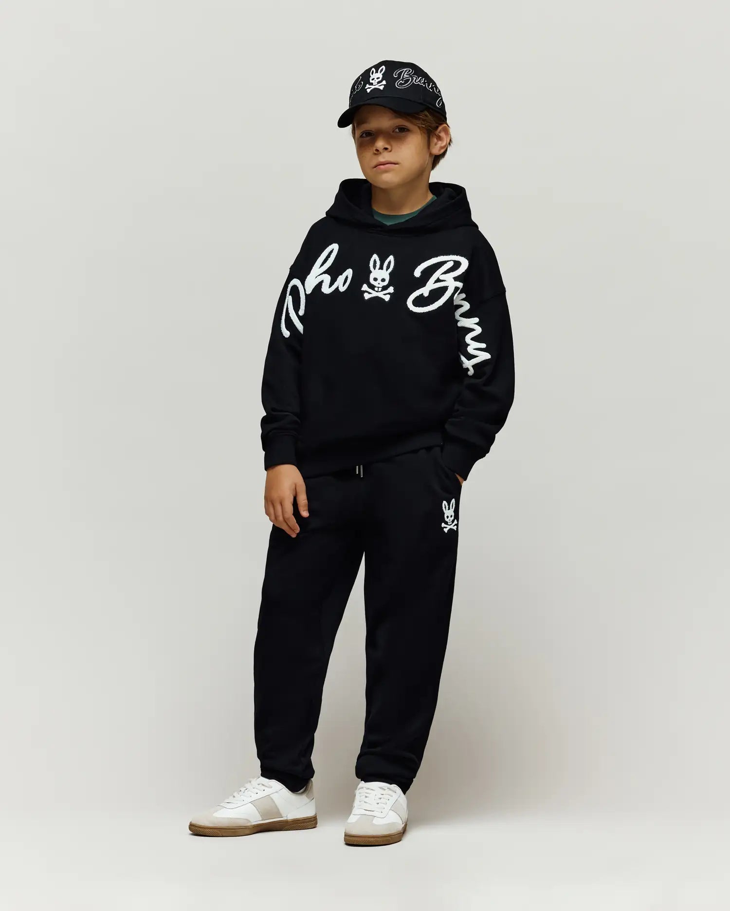 Psycho Bunny Kids Bottoms Tate Chenille pantaloni tuta neri in cotone
