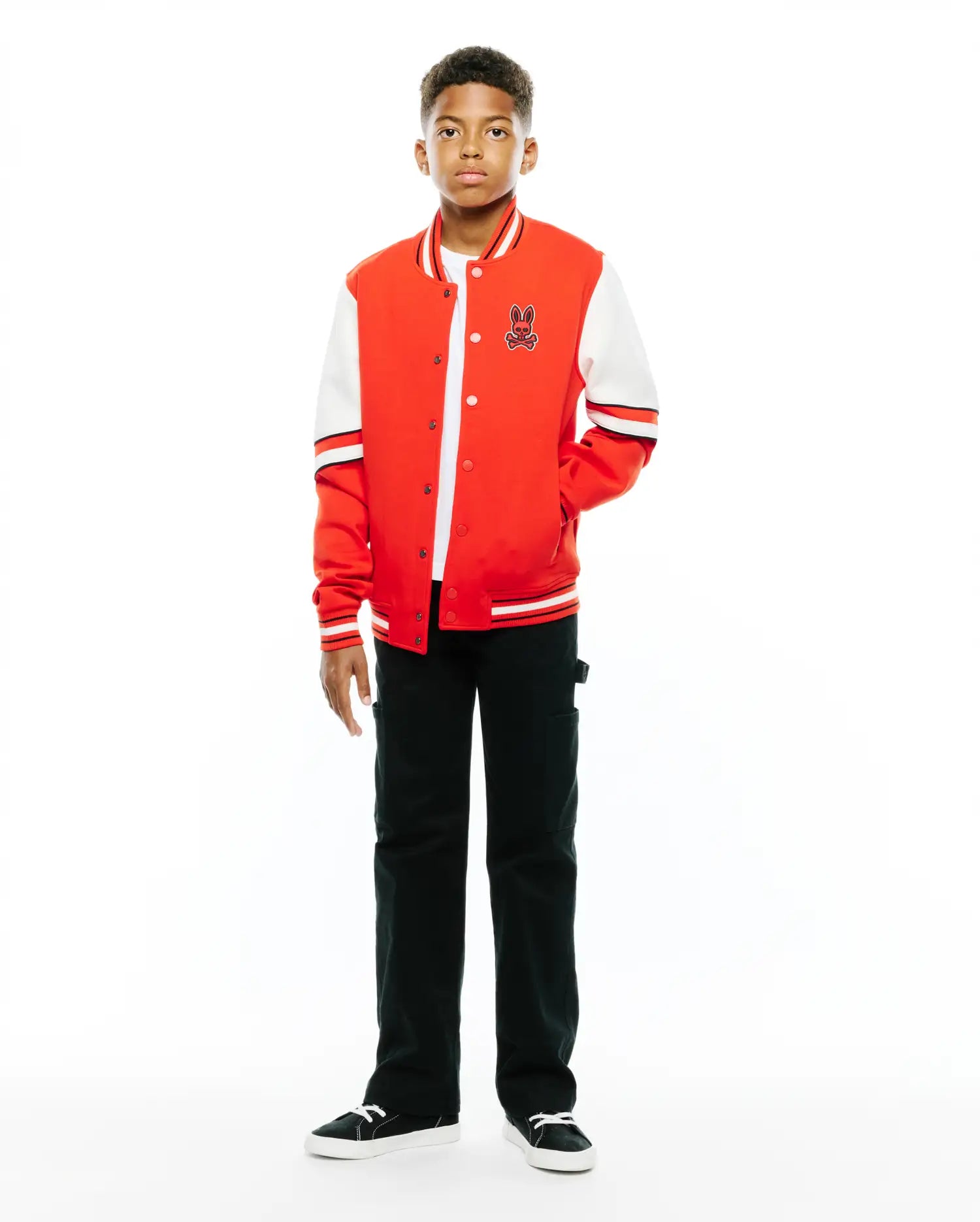 Psycho Bunny Kids Outerwear Joey Varsity Bomber bomber Fiery Red elasticizzato