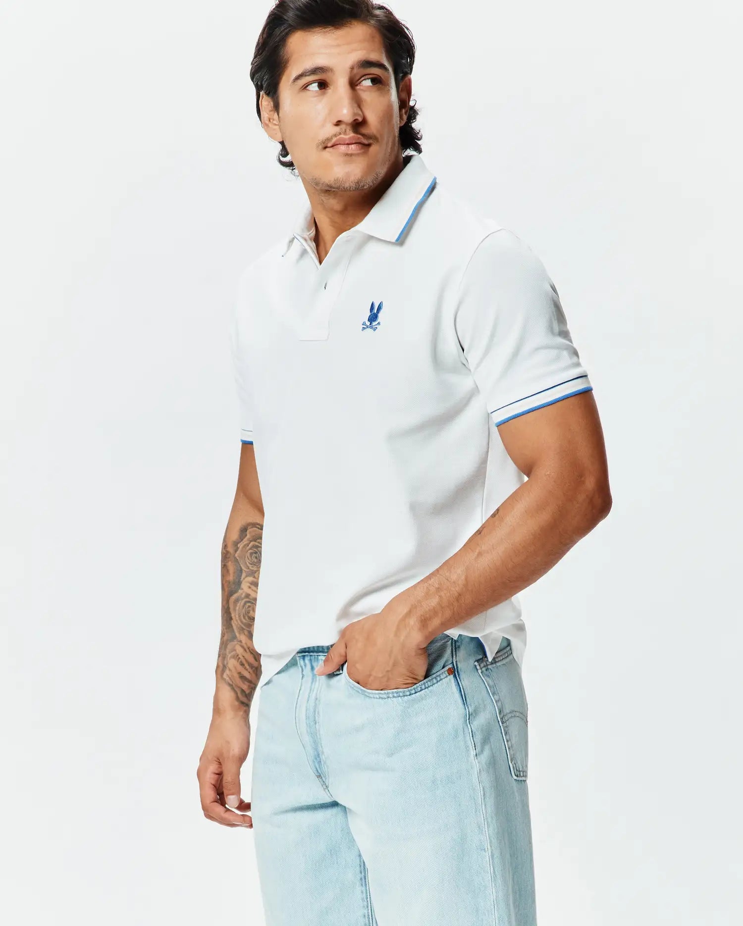 Psycho Bunny Men's Polos Brad Pique Polo polo bianco in cotone Pima