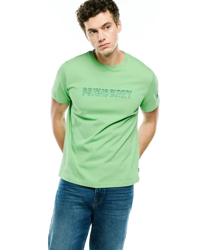 Psycho Bunny Men's Tees Joji Wordmark Graphic Tee maglietta verde