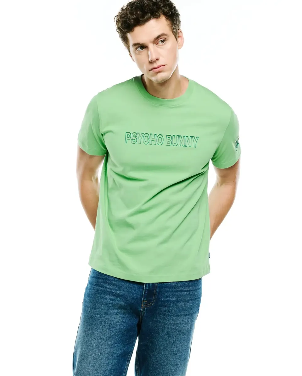 Psycho Bunny Men's Tees Joji Wordmark Graphic Tee maglietta verde