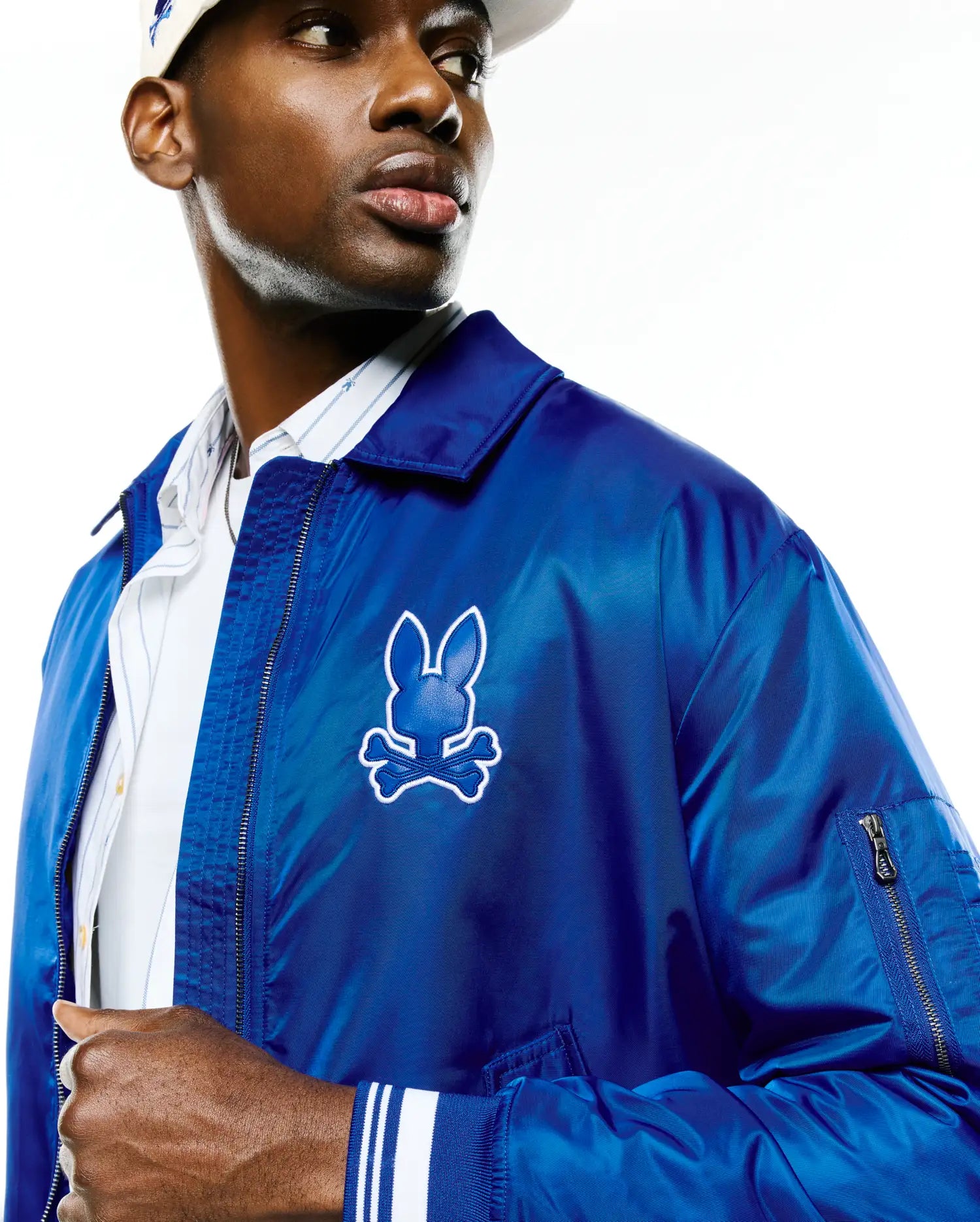 Psycho Bunny Jackets Men's Nathaniel Satin Coach Jacket MO1100068 giacca blu in raso