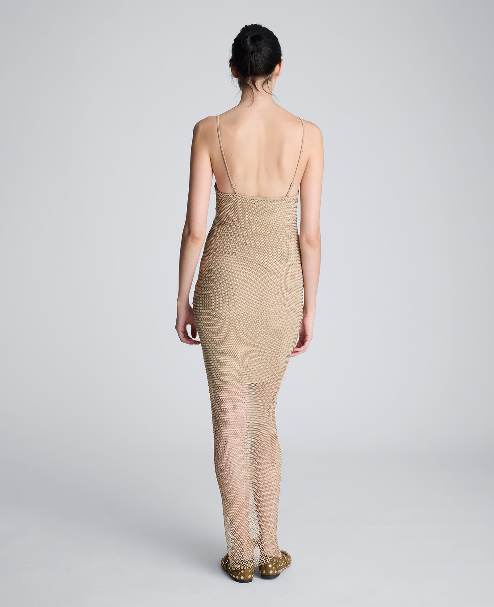 Kenneth Cole Reaction Clothing Metallic Slip Maxi Dress abito Soft Amber in mesh