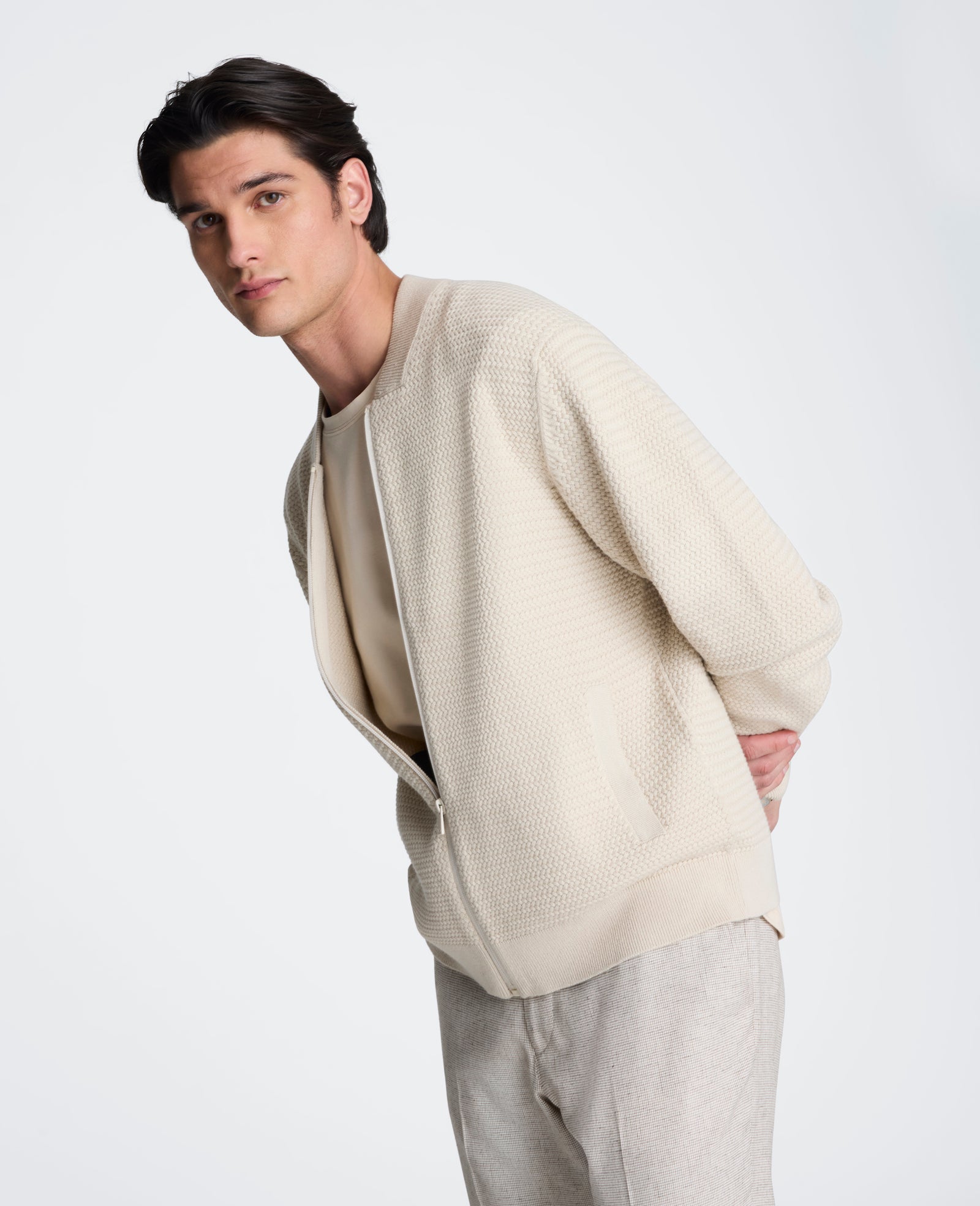 Kenneth Cole Reaction Clothing Sweater Bomber Jacket giacca bomber bianca S-XXL in maglia waffle