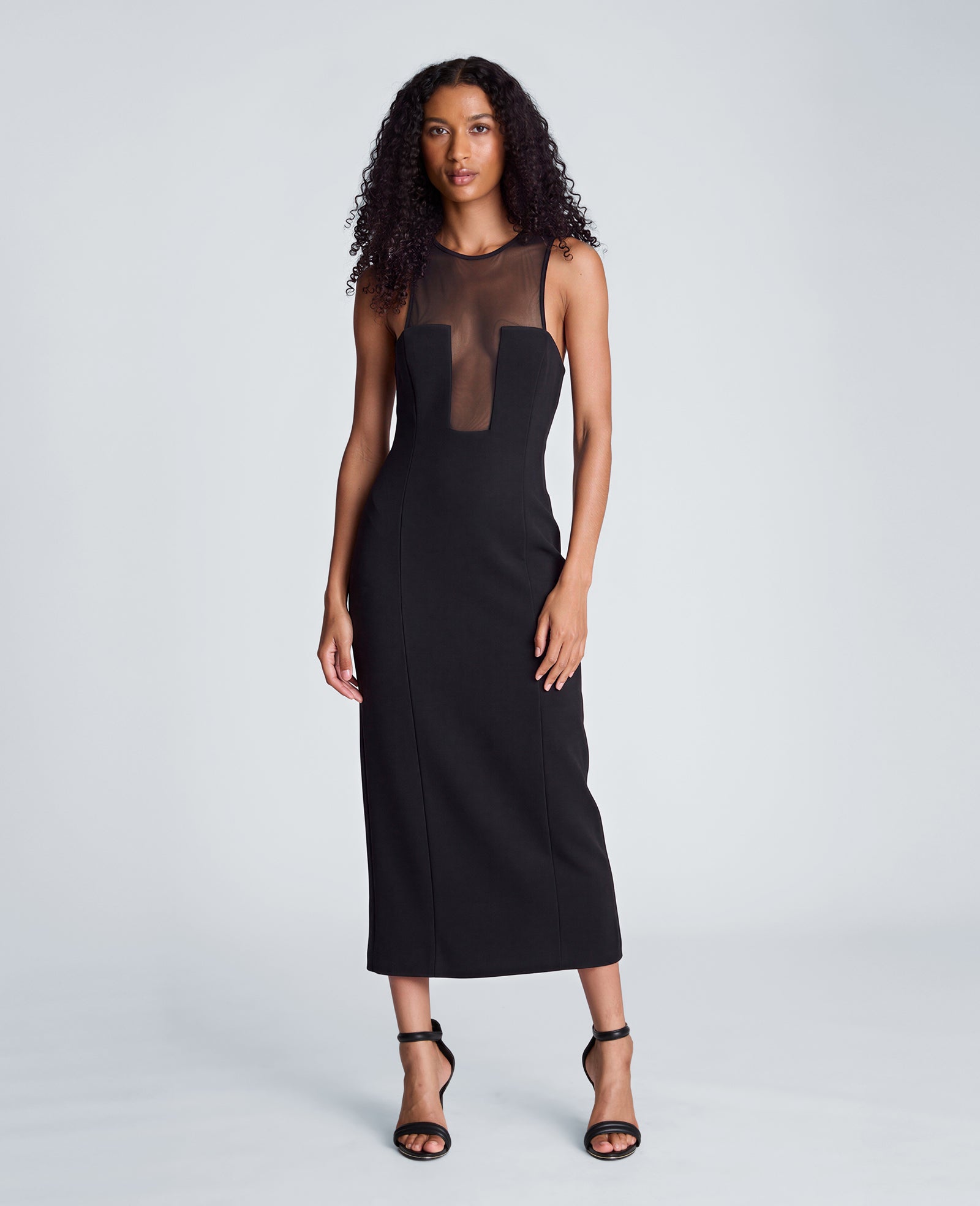Kenneth Cole Reaction Clothing Mesh Insert Scuba Midi Dress abito midi nero in mesh