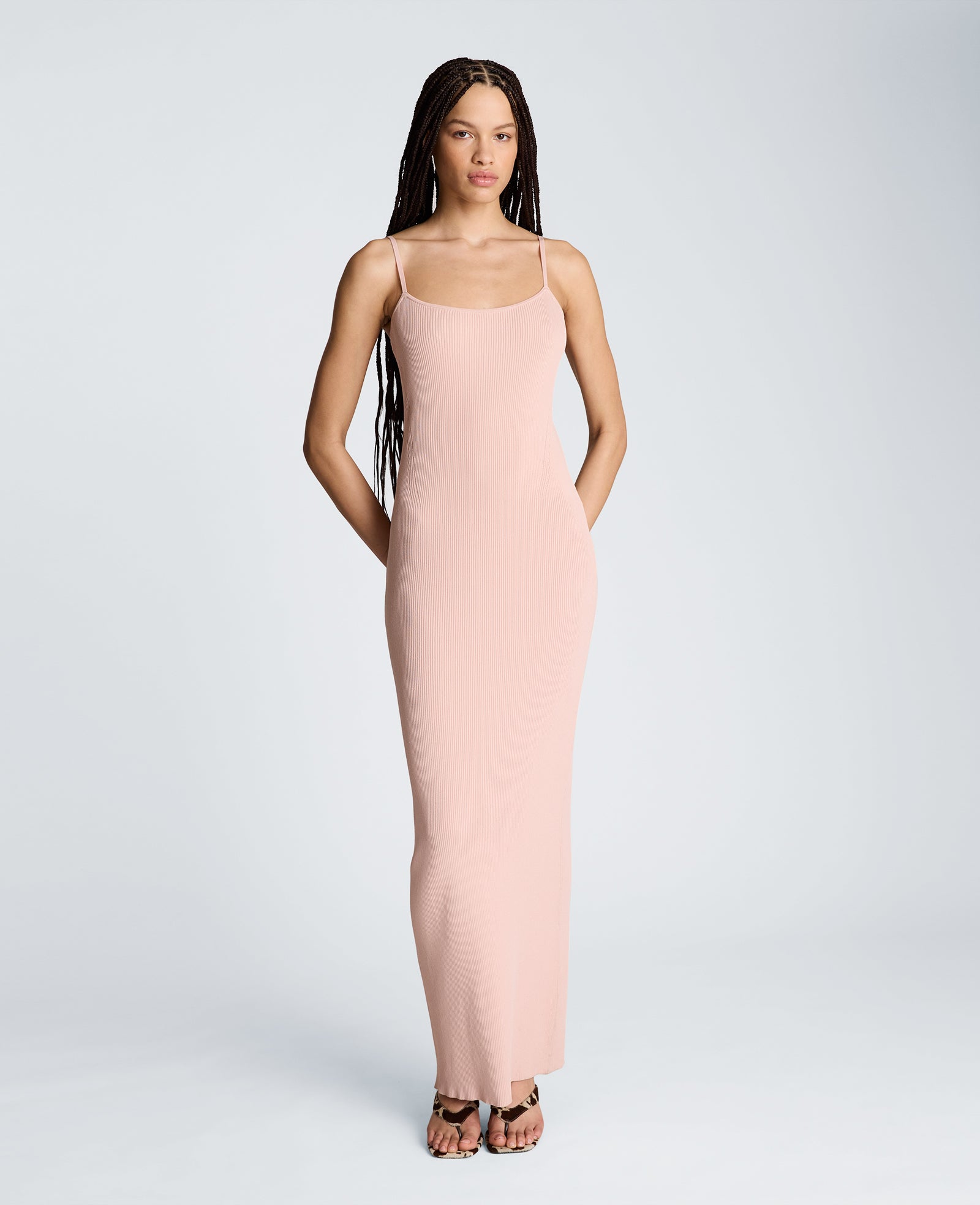 Kenneth Cole Reaction Ribbed Cami Sweater Dress abito lungo rosa XS-XL in maglia