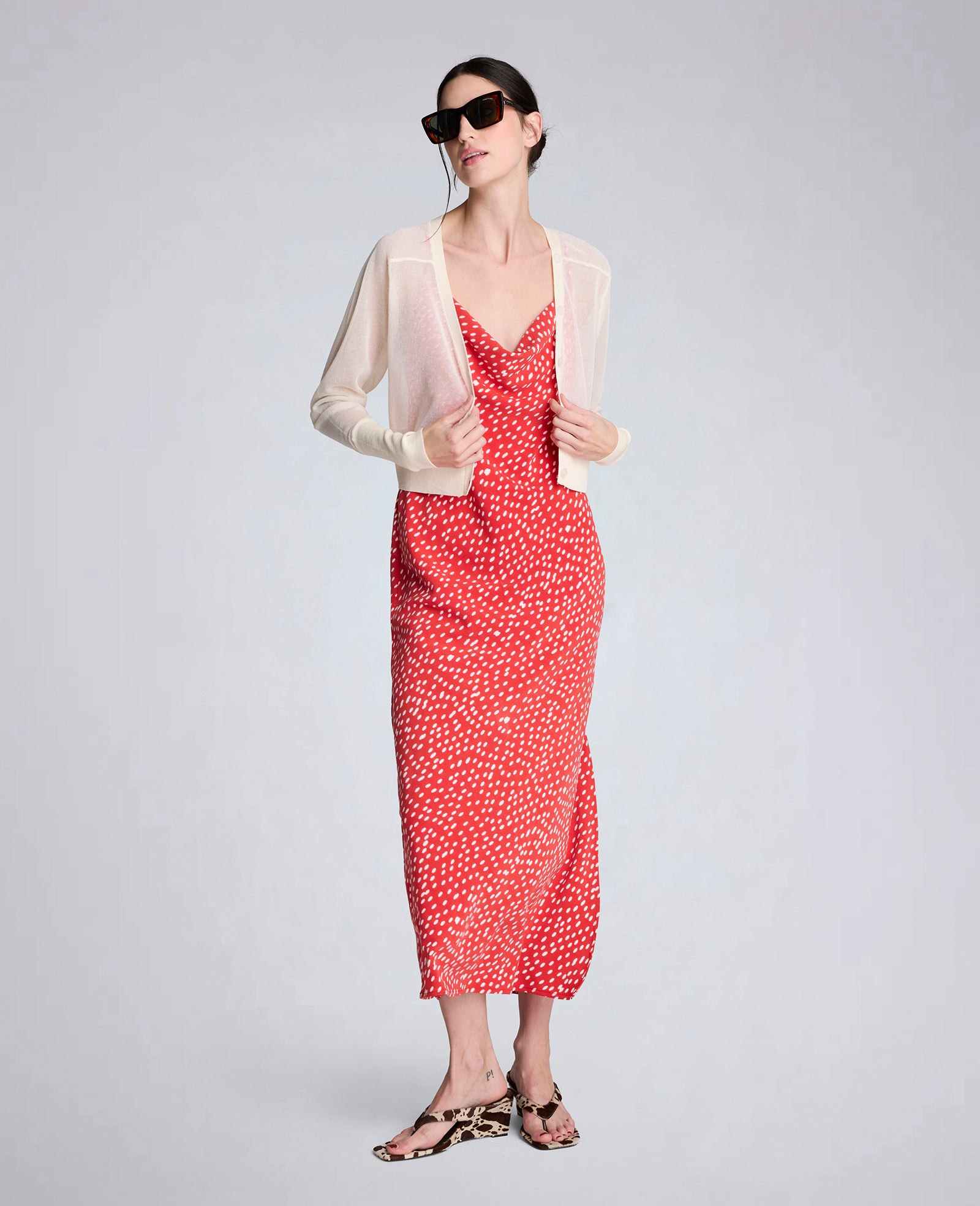 Kenneth Cole Reaction Clothing Polka Dot Satin Cowl Neck Slip Dress abito lungo