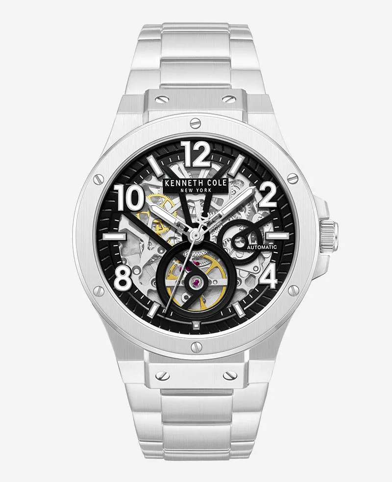 Kenneth Cole Reaction Watches Skeleton Automatic orologio argento 5ATM