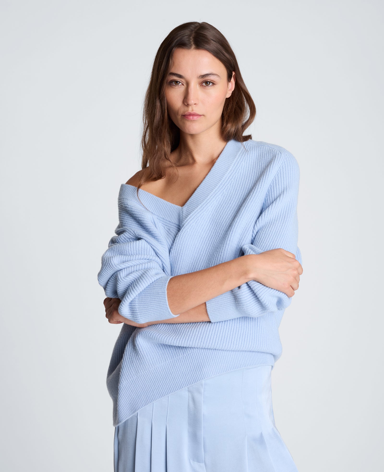 Kenneth Cole Reaction Clothing Oversized V-Neck Raglan Sweater maglione Serene Blue oversize