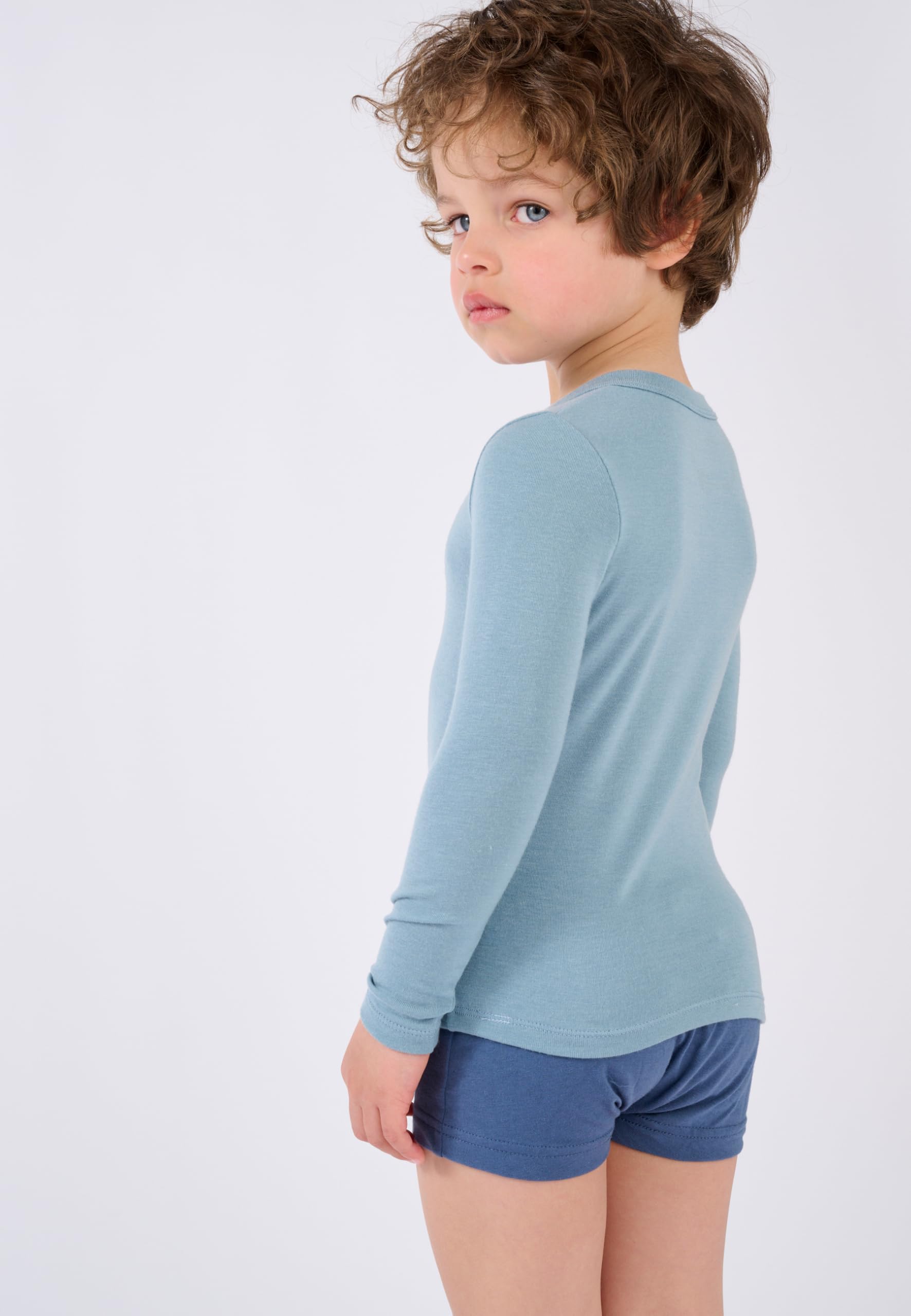 Damart Thermolactyl Sensitive Maglietta termica a costine bambini, verde blu grigio, calore medio 3