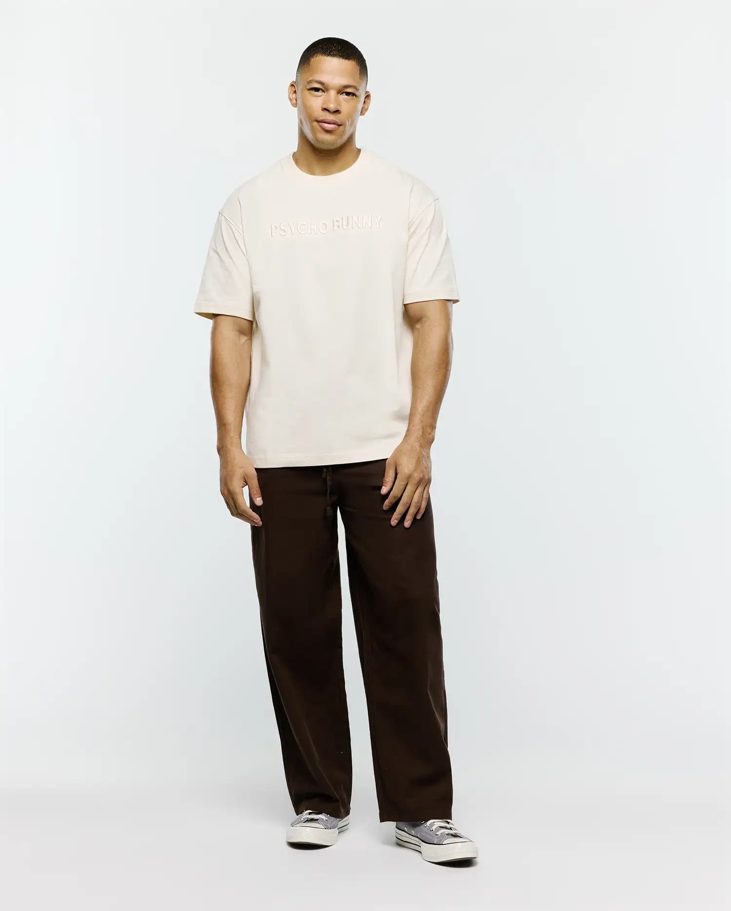 Psycho Bunny Men's Tees Windcrest Oversized T-shirt bianca oversize in cotone