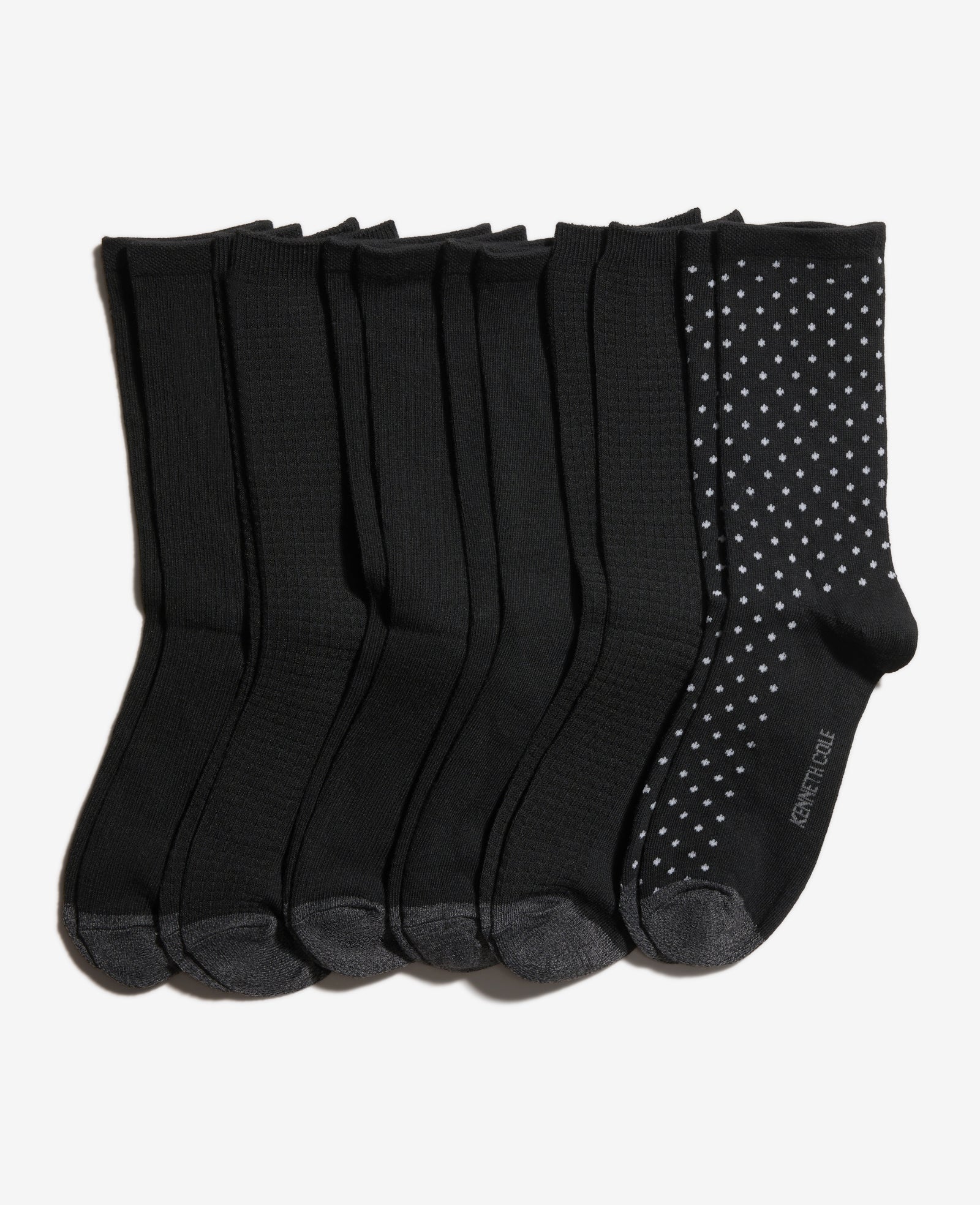 Kenneth Cole Reaction Clothing Tiny Dot Crew Socks calze nere 6 paia supporto arco