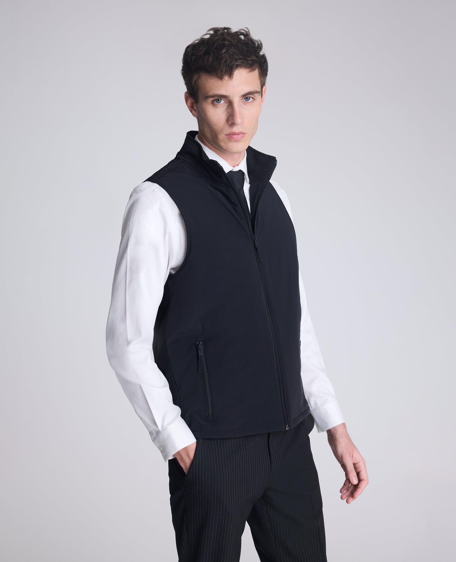 Kenneth Cole Reaction Clothing Mixed Media Vest gilet nero imbottito leggero