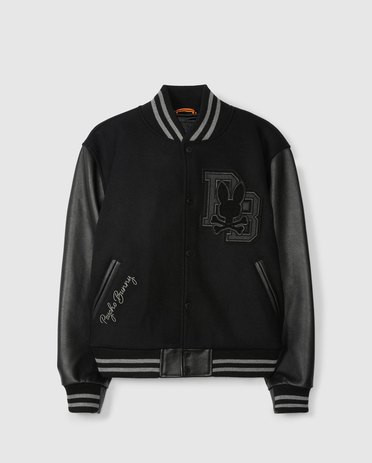 Psycho Bunny Jackets MENS BRAYDEN WOOL LEATHER VARSITY BOMBER giacca nera