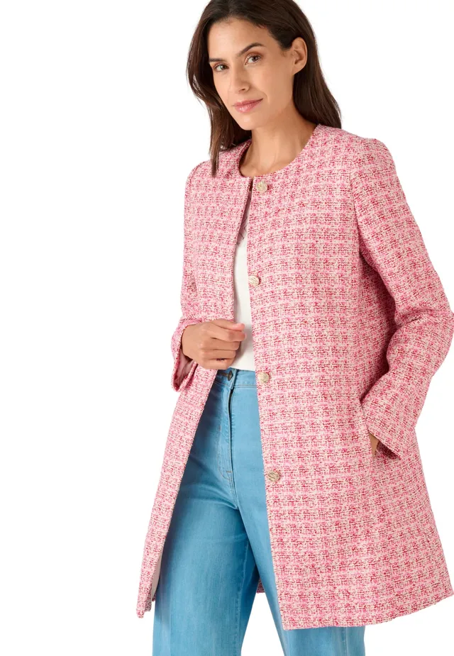 Damart Prêt-à-porter Giacca Lunga Effetto Tweed Fili Brillanti giacca rossa rosa