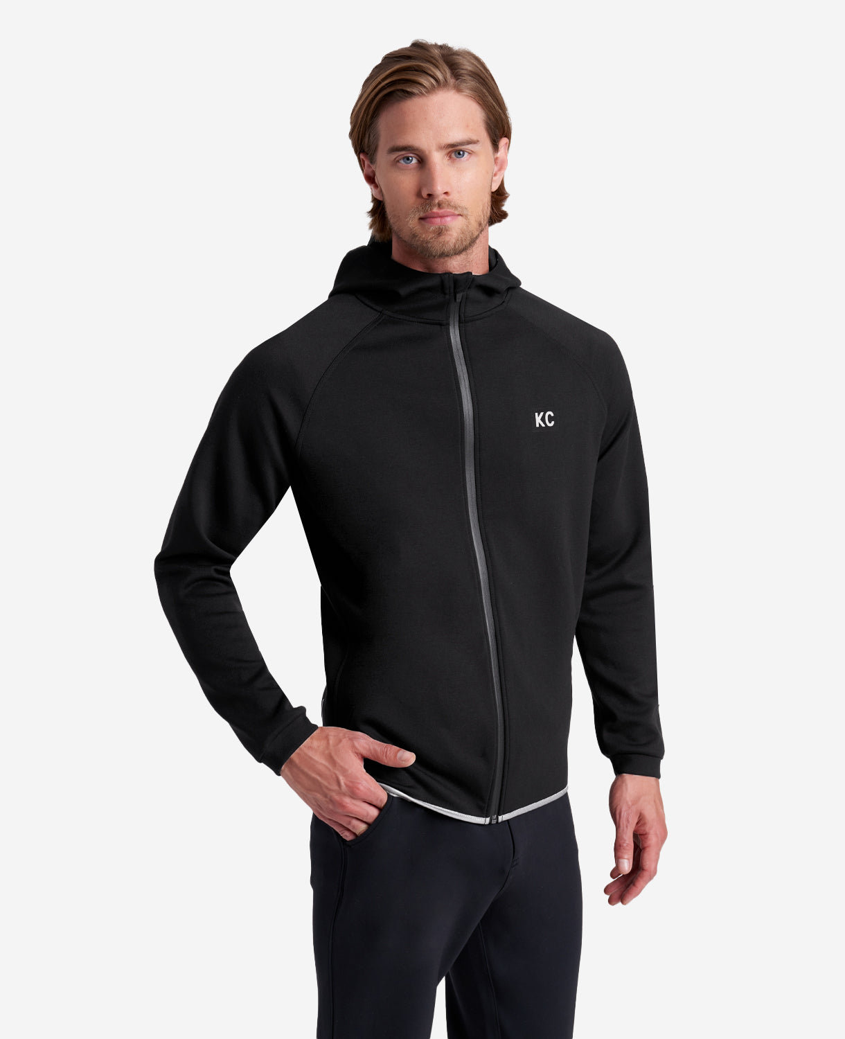 Kenneth Cole Reaction Clothing Active Zip Hoodie felpa nera protezione UPF 50