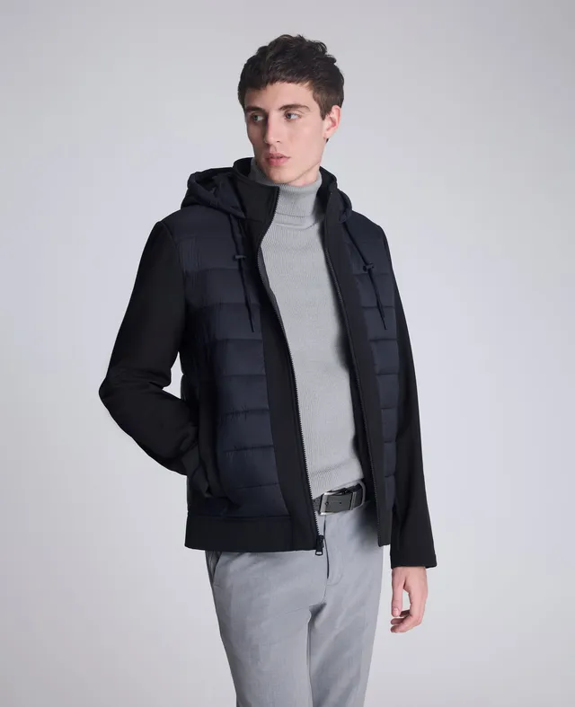 Kenneth Cole Reaction Clothing Mixed Media Hooded Soft Shell Jacket giacca nera con cappuccio