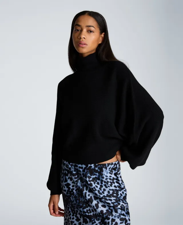 Kenneth Cole Reaction Clothing Horizontal Shaker Crop Turtleneck dolcevita nero