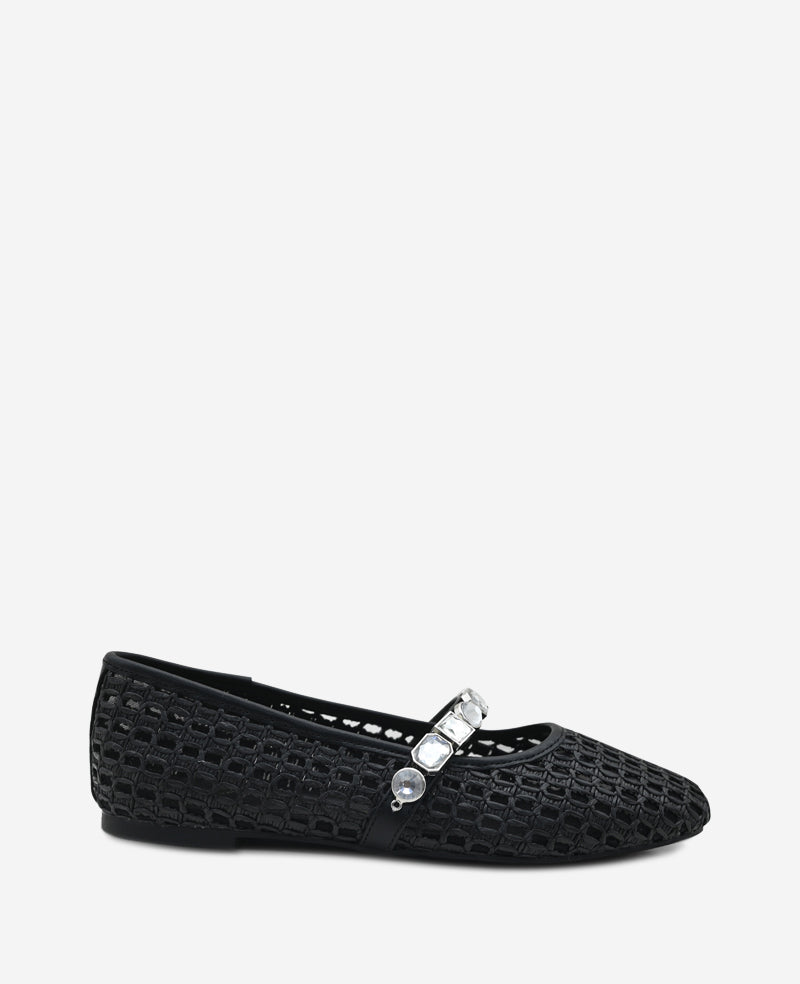 Kenneth Cole Reaction Shoes Zeta Raffia Jewel Mary Jane Flat ballerine nere in rafia 5 con cinturino gioiello