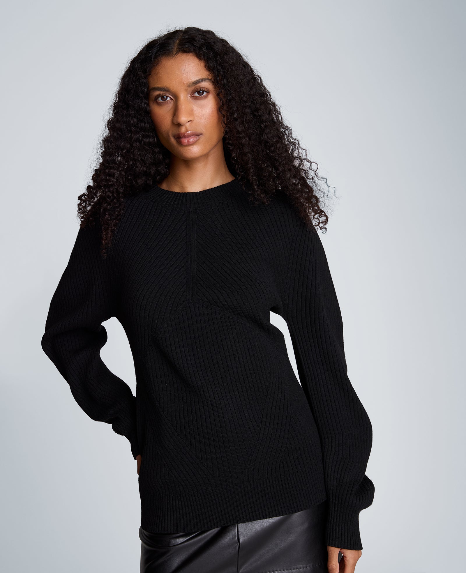 Kenneth Cole Reaction Clothing Mock Neck Seamless Traveling Ribbed Sweater maglia nera a coste