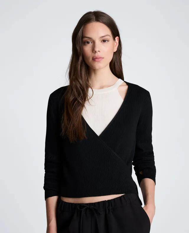 Kenneth Cole Reaction Rib Halter Wrap Sweater maglia Black/Oyster
