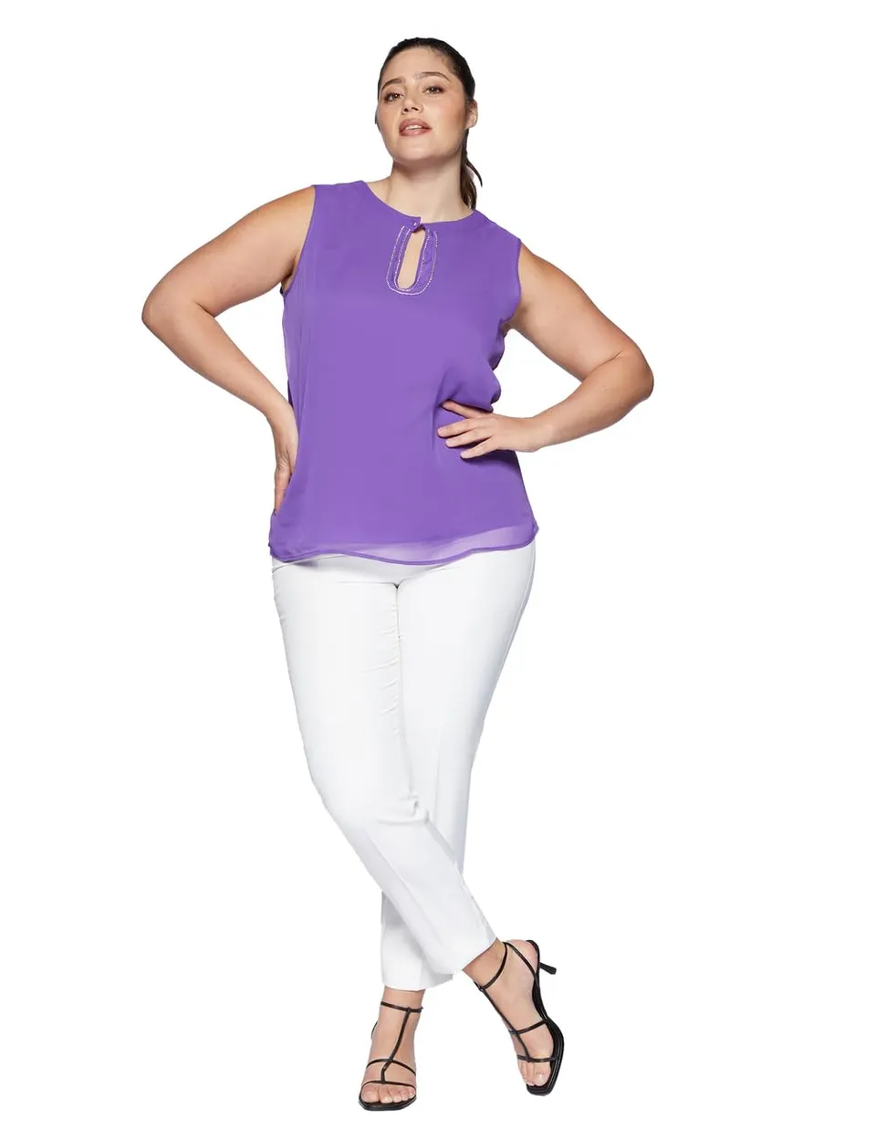 Fiorella Rubino Top e t-shirt Top con Ricamo Curvy Size Primavera Estate 2024 L Plus strass