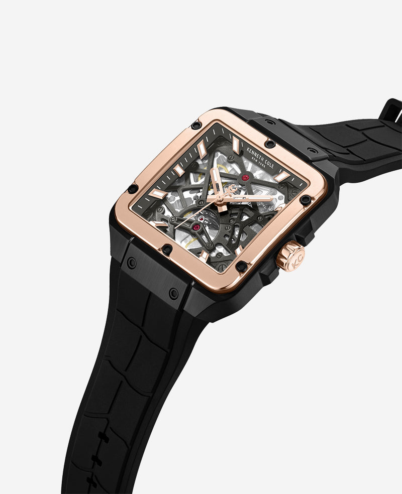 Kenneth Cole Reaction Watches Skeleton Automatic Silicone Watch orologio nero