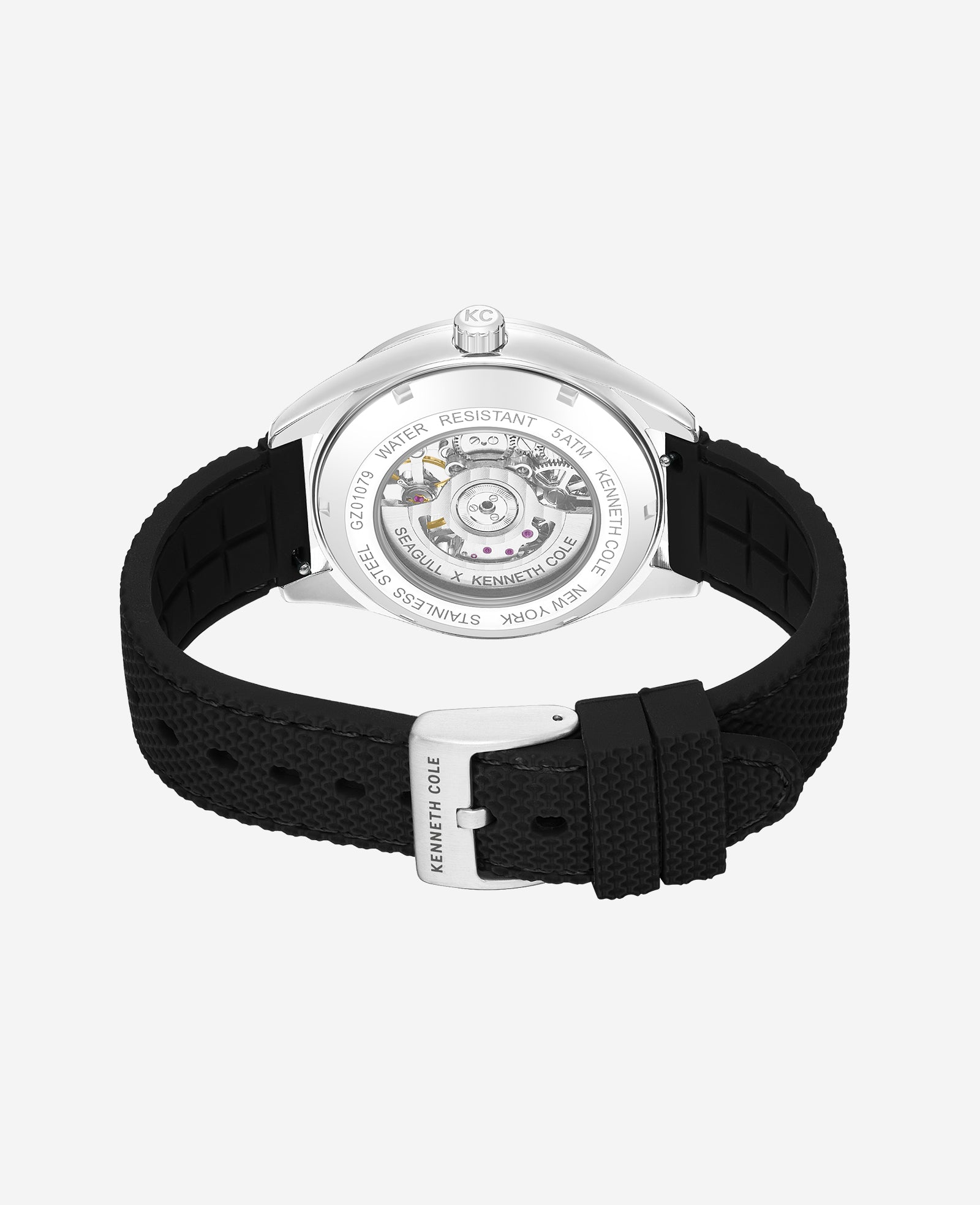 Kenneth Cole Reaction Watches Skeleton Automatic Silicone Strap Watch orologio nero