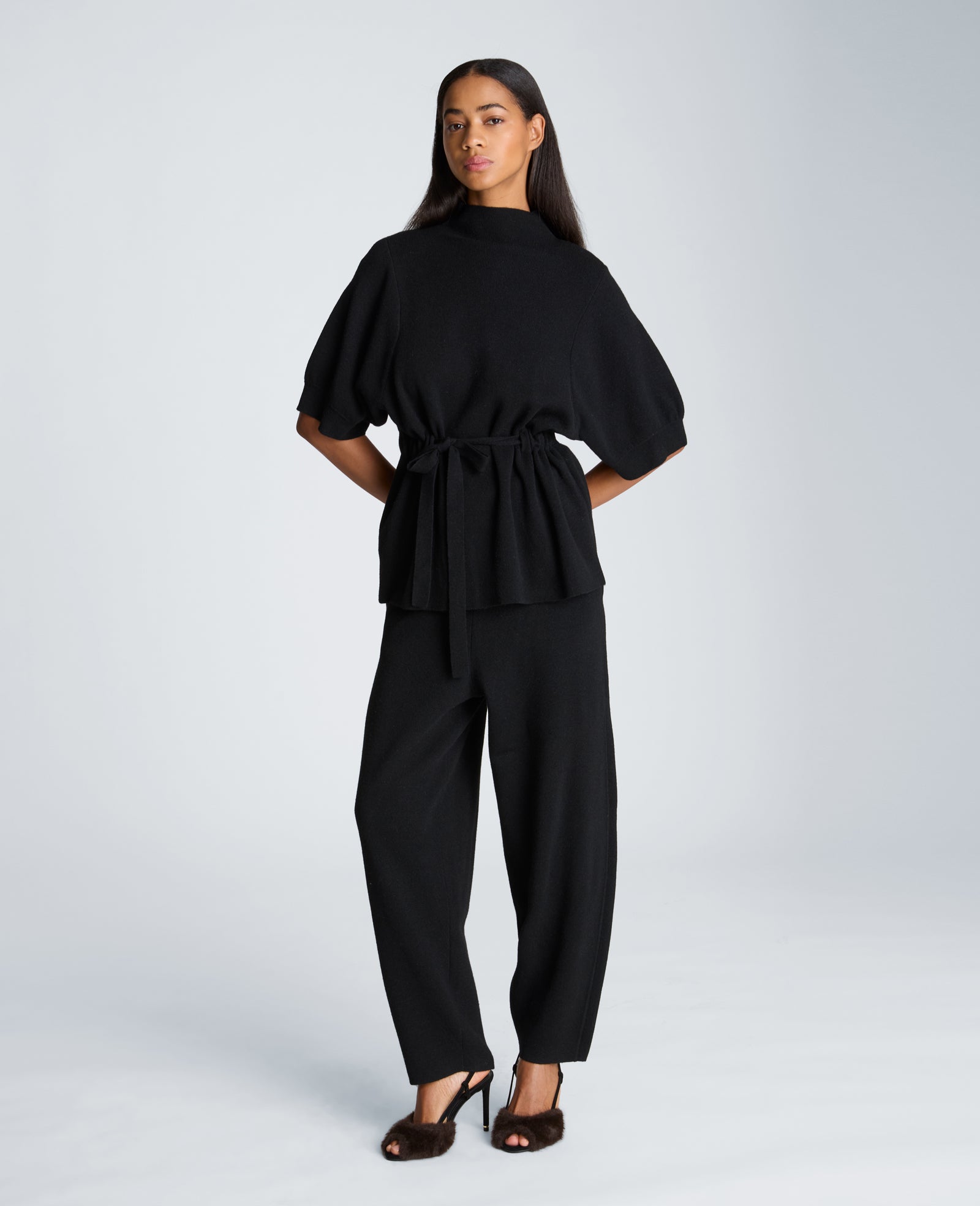 Kenneth Cole Reaction Clothing Barrel Leg Sweater Pull On Pant pantaloni neri lana cashmere