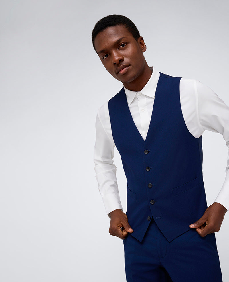Kenneth Cole Reaction Clothing Ready Flex Slim-Fit Suit Separate Vest gilet blu brillante elasticizzato