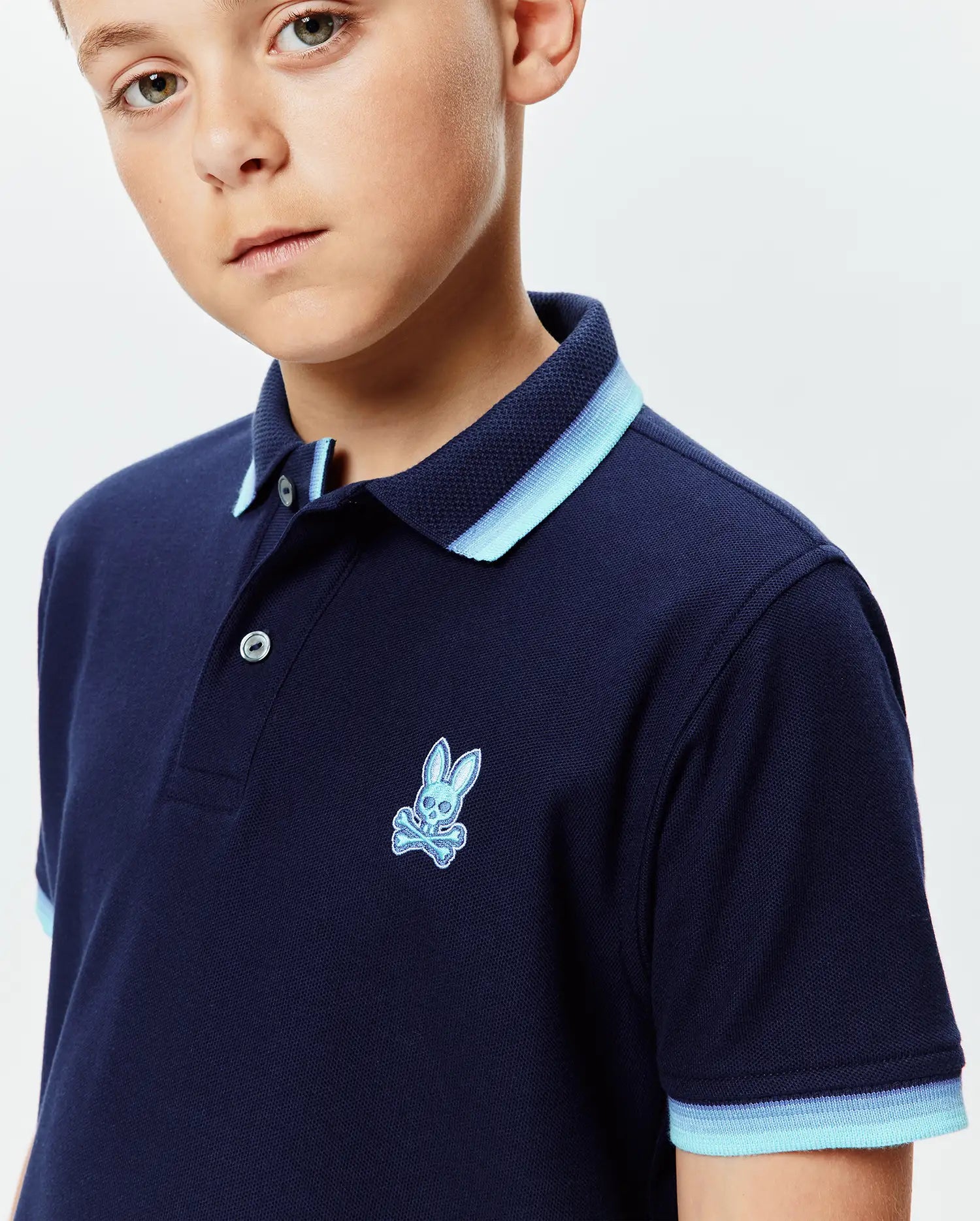 Psycho Bunny Kids Polo Shirts Holden Pique Polo KT0100100 polo blu in cotone Pima