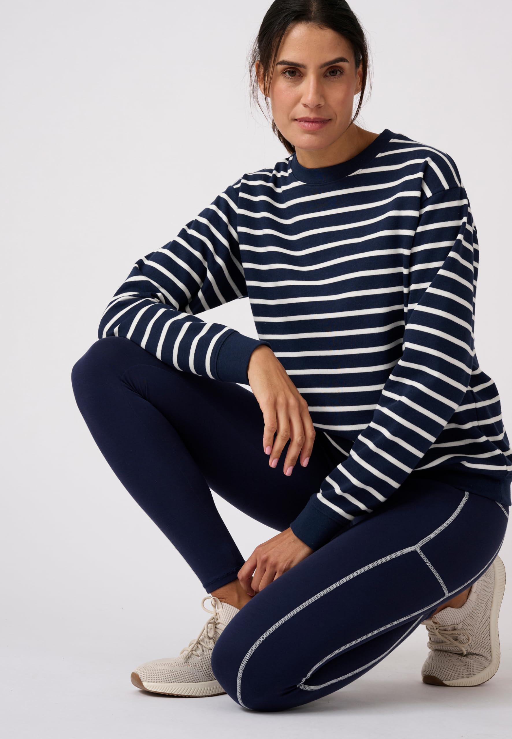 Damart Prêt-à-porter felpa donna 54-56 blu marino a righe in pile