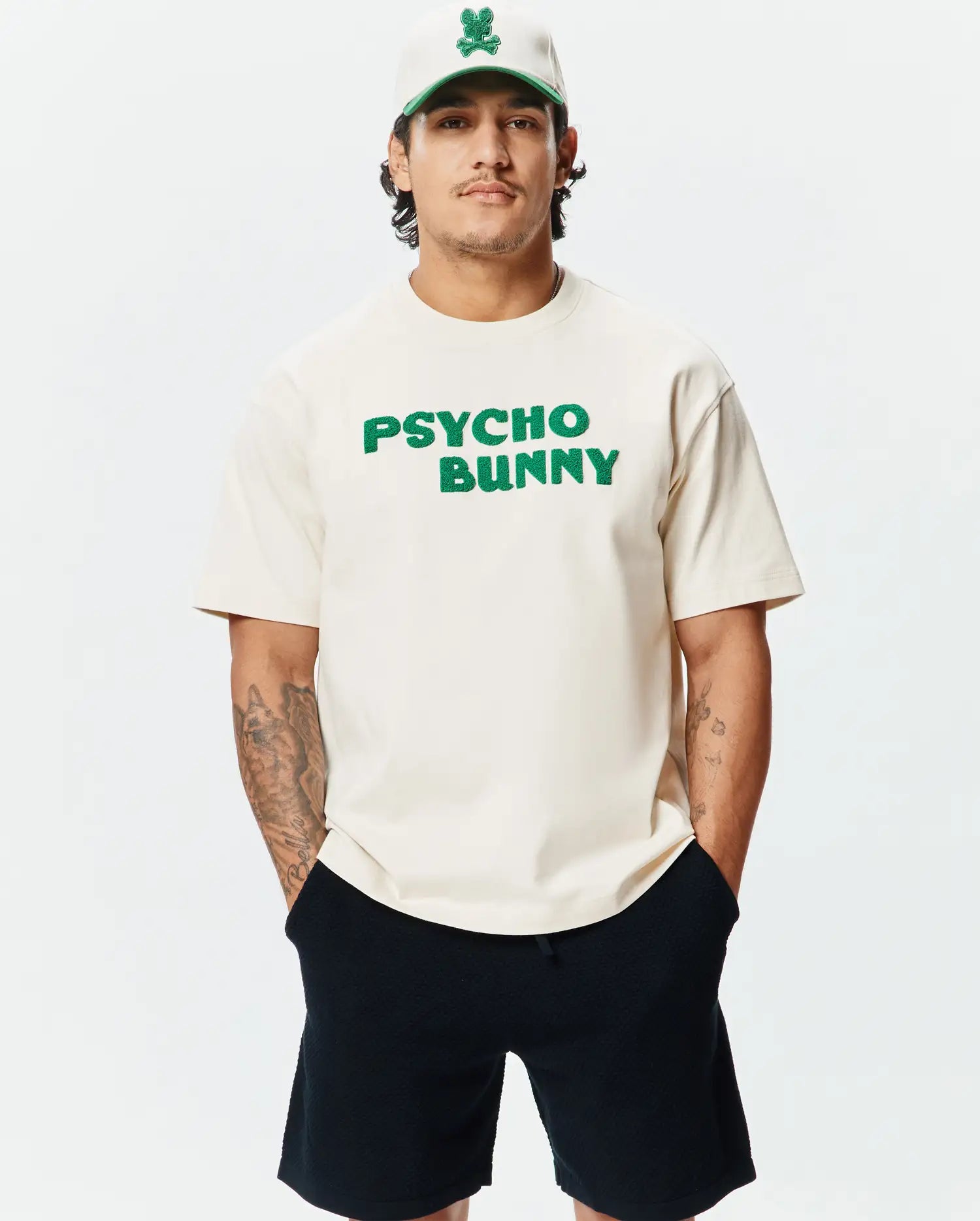 Psycho Bunny Men's Tees Craig Wordmark Tee maglietta bianca in cotone Pima