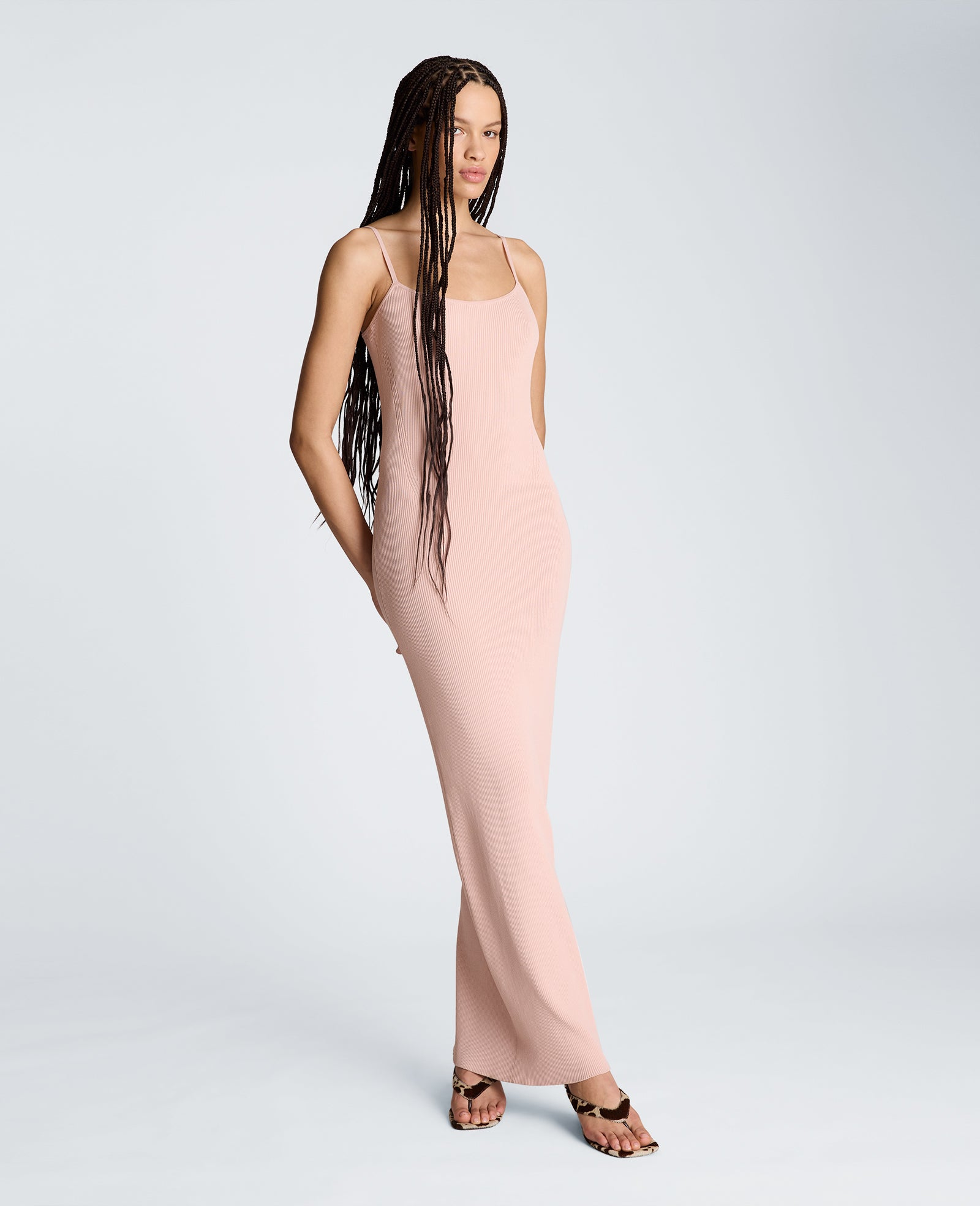 Kenneth Cole Reaction Ribbed Cami Sweater Dress abito lungo rosa XS-XL in maglia