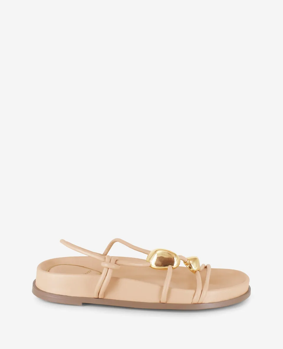 Kenneth Cole Reaction Shoes Vera Strappy Leather Embellished Sandal sandali beige