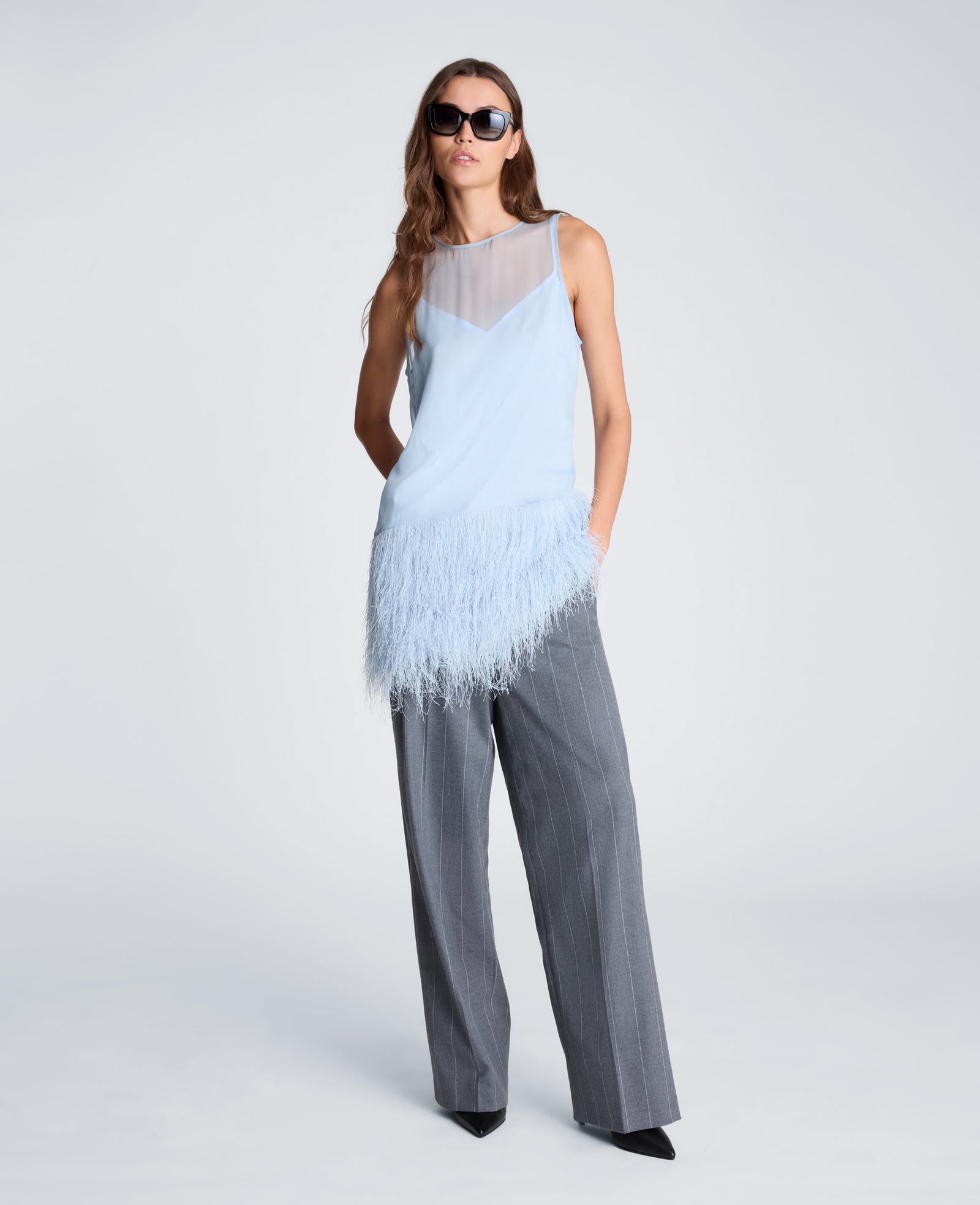 Kenneth Cole Reaction Clothing Fringed Fur Mini Dress mini abito Serene Blue