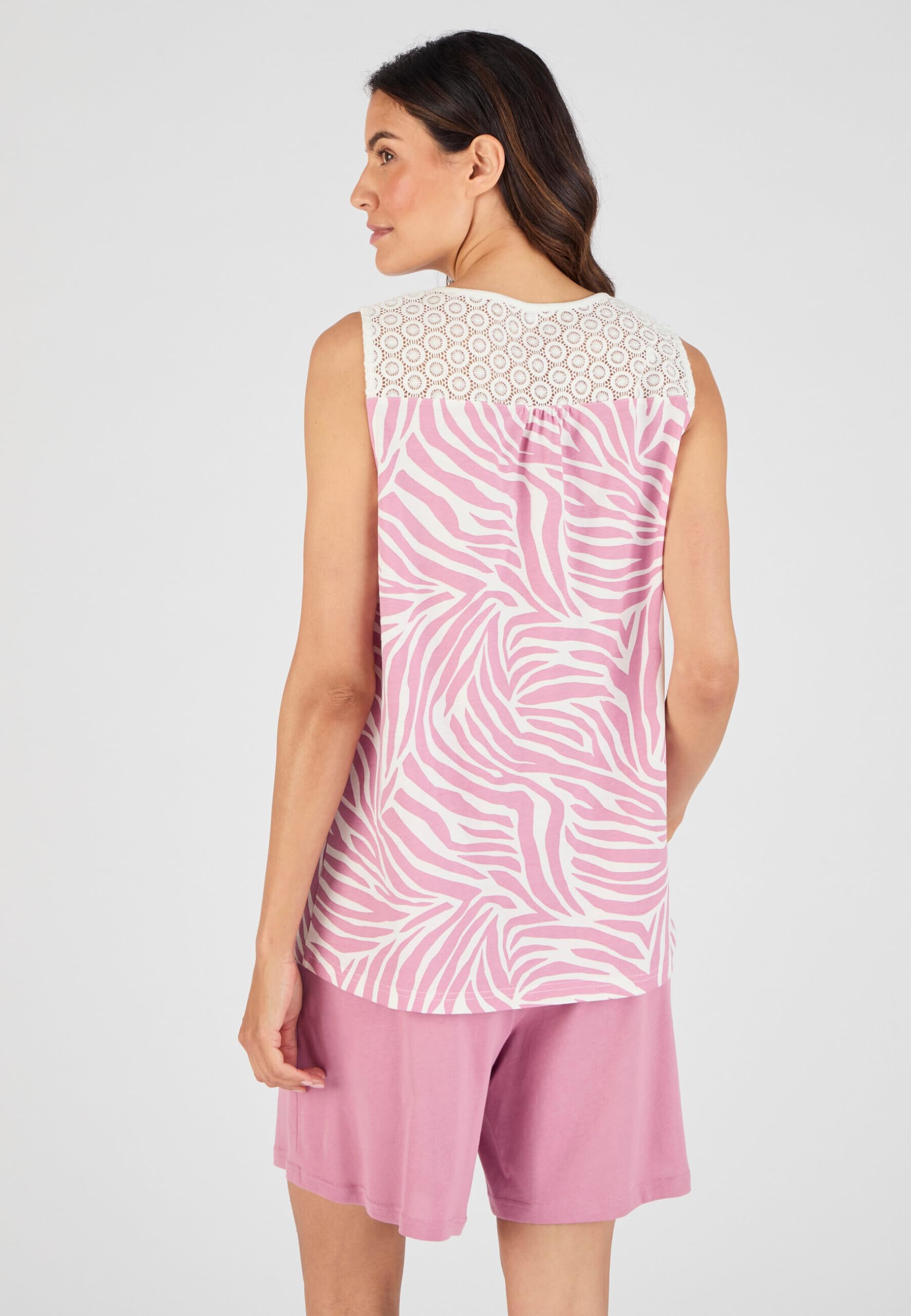 Damart Homewear Pyjashort in maglia di puro cotone rosa animale