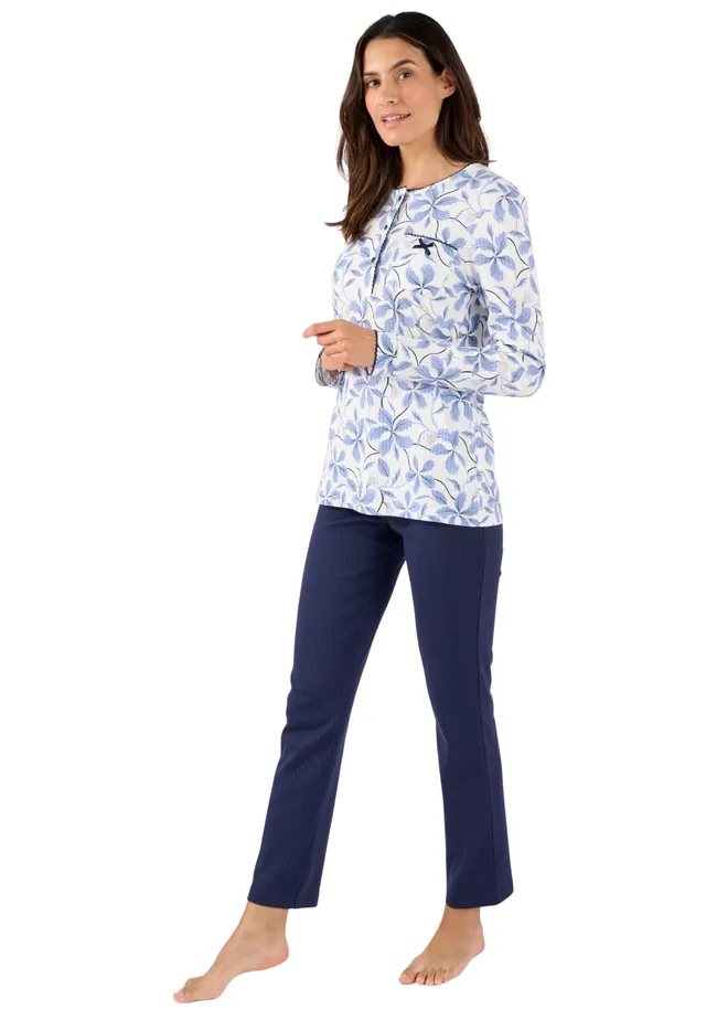 Damart Homewear Pigiama maglia a costine blu stampato XS