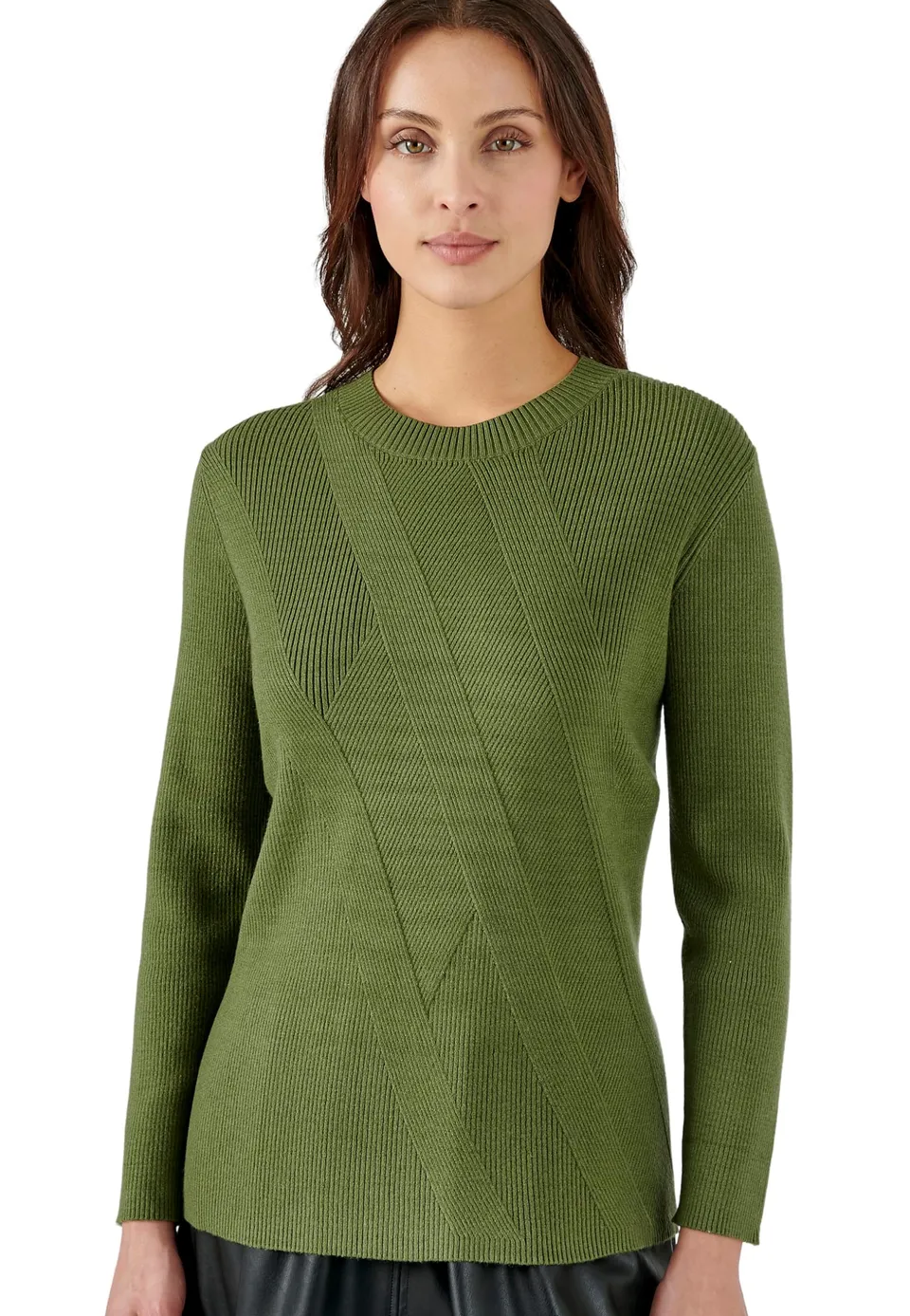 Damart Prêt-à-porter maglione gioco di costole fantasia manica lunga kaki 44