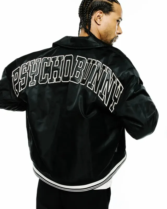 Psycho Bunny Jackets Men's Nathaniel Satin Coach Jacket MO1100068 giacca nera in raso